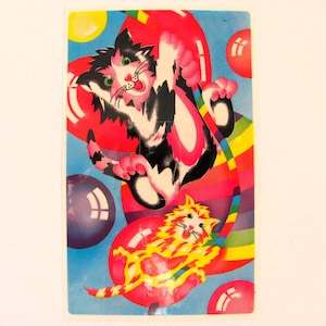Lisa Frank Crazy Cats Rare Vintage 80&#39;s Lightswitch Cover Sticker - Kitty Kitten Balloon Heart Rainbow Switchplate Child Decor Collectible