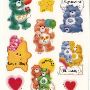 Care Bears Vintage AGC hoja de pegatinas - 80's Retro Child Toy Scrapbook Cartoon Teddy Bear Rainbow Sun Star Heart Balloon