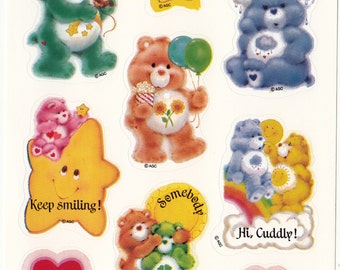Care Bears Vintage AGC Sticker Sheet 80's Retro Child Toy Scrapbook Cartoon  Teddy Bear Rainbow Sun Star Heart Balloon 