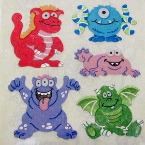 Alien Monsters Vintage Sandylion Glitter Sticker Mod - 80&#39;s Aliens UFO Dragon Monster Glittery Collectible Scrapbook