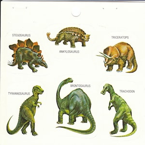 Dinosaurs Vintage Eureka Sticker Sheet - 80&#39;s Dino Triceratops Brontosaurus Tyrannosaurus Rex Stegosaurus Prehistoric Animal Dinosaur