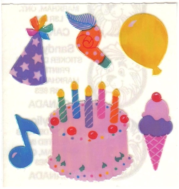 Vintage Sandylion Pearl Finish Birthday Stickers – 80s Party Theme