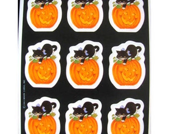 Hallmark Halloween Pumpkins and Black Cats Vintage Sticker Sheet - 80's Cat Kitten Jack 'o' Lantern