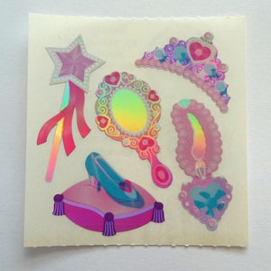 Stickers muraux style princesse vintage mylar sandylion mod - couronne diadème miroir baguette magique chaussure verre pantoufle collier gemme conte de fées album