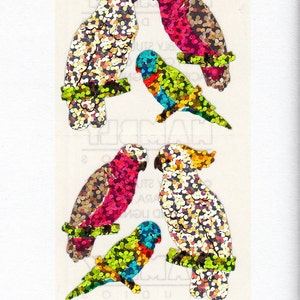Exotic Birds Vintage Hambly Glitter Stickers 80&#39;s - Cockatoo Parakeet Parrot Lovebird Collectable Scrapbook Bird Collage