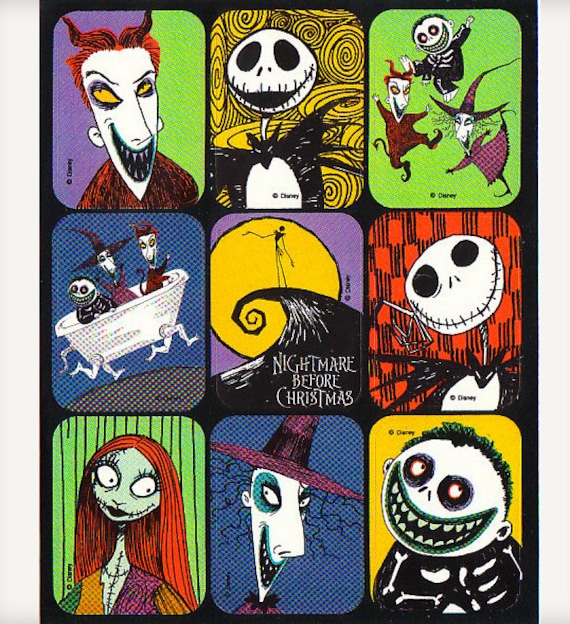 Vintage Nightmare Before Christmas Sticker Sheet Tim Burton