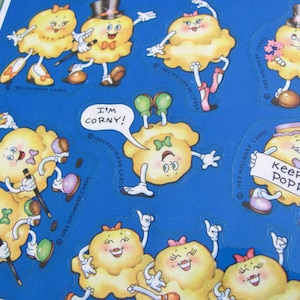 Vintage Hallmark Scratch and Sniff Popcorn Sticker Sheet - 80&#39;s Butter Scrapbook Collage