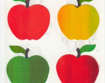 Vintage Sandylion Pearl Apples Sticker Mod - 80's Apple Granny Smith Red Delicious Golden Pearly Opal MOP Iridescent Scrapbook