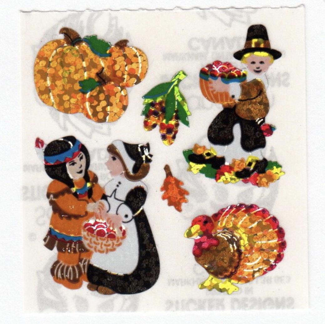 感謝祭の秋のヴィンテージサンディリオングリッターステッカーモッド