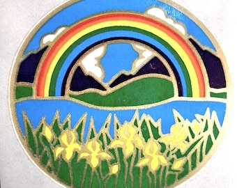 Rare Vintage Illuminations Rainbow Mountains and Iris Sticker 1980