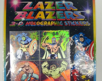 Marvel Super Heroes Rare Vintage Lazer Blazers Colorforms Hologram Stickers - 80's Spiderman Hulk Captain America New in Package Collectable