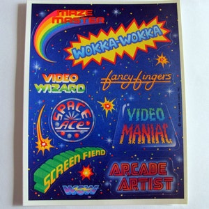 Vintage 80er Jahre Hallmark Videospiel Sticker Bogen - Arcade Maze Maniac Bildschirm Fiend Magier Künstler Scrapbook Collage