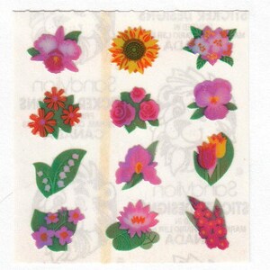 Módulo adhesivo vintage con diseño de miniflor Sandylion con acabado perlado - Ópalo de los años 80, lila, orquídea, girasol, lirio, pensamiento, tulipán, iris, rosa, ópalo perlado, MOP
