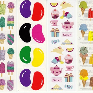 Süße Leckereien Mrs Grossman Aufkleber Streifen - Limitierte Auflage Foil Glitter Tee Kuchen Cupcake Teekanne Süßigkeiten Eis Jellybean Dessert Hase