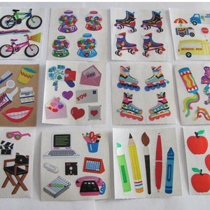 Adesivos vintage de folha de Mylar Sandylion - Você escolhe - Máquina de chicletes de bicicleta, pipa de maçã, carta de amor, caminhão de sorvete, ônibus de doces, filme