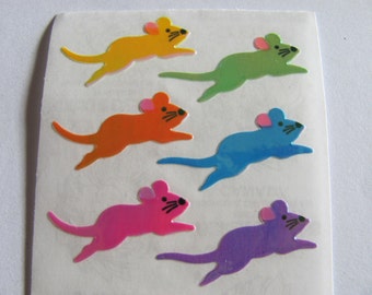Vintage Sandylion Pearl Finish Mouse Mice Stickers - 80's Pearly Opal Rainbow Scrapbook Collage