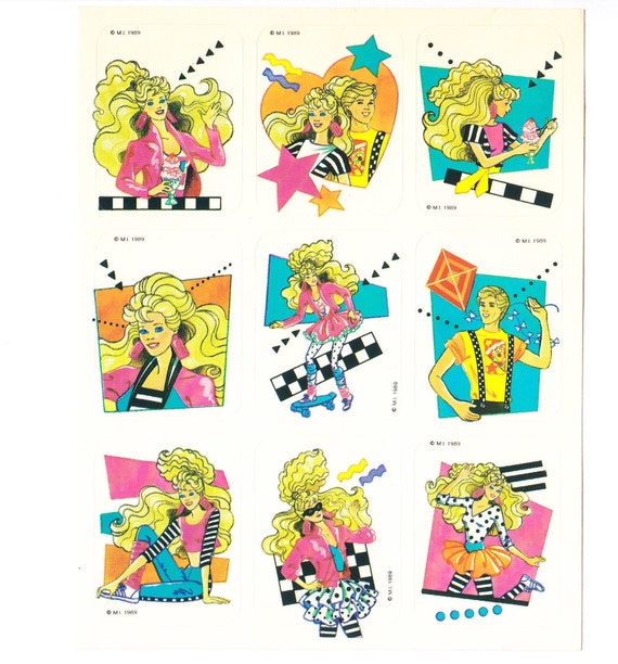Barbie Doll Vintage Mattel Neon Sticker Sheet 80's Etsy