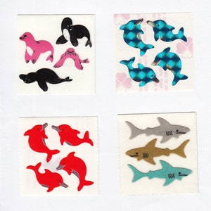 Niedliche Vintage Great Seven Aufkleber - Sie wählen - Delfine, Robben und Haie Fuzzy Opal Prisma Pearly Seelöwe Weißer Robbenhai Delfin