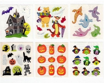 Sandylion Halloween Vintage Glitter Stickers - You Choose - Haunted House Witch Winnie the Pooh Tigger Ghost Skull Bat Cat Scrapbook