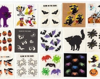 Sandylion Halloween Vintage Stickers - You Choose - Glow in Dark Mickey Mouse Fuzzy Spider Cat Witch Bat Skeleton Grave Prism