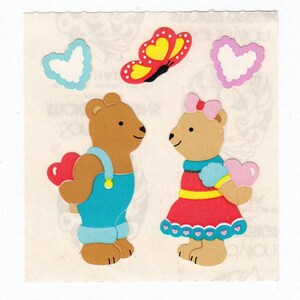Sandylion Sweetheart Bears Vintage Kromekote Sticker Mod - 80's Heart Valentine Adorable Teddy Bear Love Butterfly Scrapbook