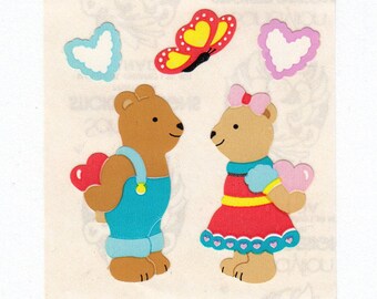 Sandylion Sweetheart Bears Vintage Kromekote Sticker Mod - 80's Heart Valentine Adorable Teddy Bear Love Butterfly Scrapbook