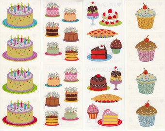 Cakes and Pie Mrs Grossman Sticker Strips -  Limited Edition Glitter Birthday Cake Strawberry Chocolate Cherry Cupcake Pie Dessert Sparkle