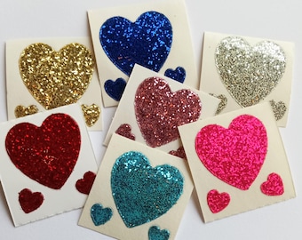 Adesivo vintage dos anos 80 da Sticca Graphics com pequenos corações brilhantes - Você escolhe a cor - Rosa fúcsia com glitter, Azul cobalto, Escarlate, Dourado - Item de colecionador