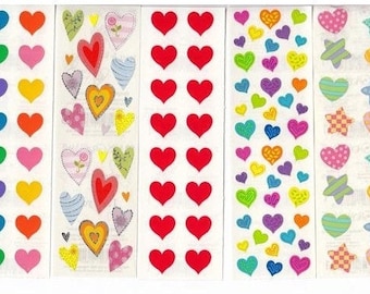 Hearts Vintage Mrs Grossman Sticker Strips - Rainbow Stickers by the Yard Reflections Silver Glitter Cookie Confetti Red Scrapbook