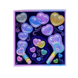 Stickers vintage lions des sables, finition nacrée Love Bubbles - Album rétro arc-en-ciel irisé, coeur, baguette magique, irisé nacré, arc-en-ciel