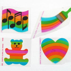 Hambly Transparent Rainbow Vintage 80s Sticker - You Choose - Music Musical Notes Paintbrush Teddy Bear Heart Paint Brush Teddies Love
