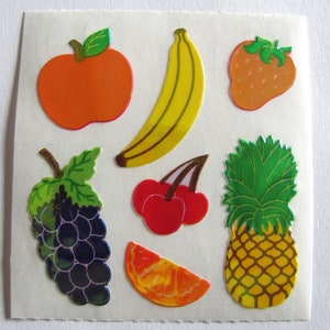 Vintage Sandylion Pearl Finish Fruit Sticker Mod - 80er Jahre Kirsche Beere Erdbeere Ananas Apfel Traube Banane Perlmutt Opal MOP irisierend