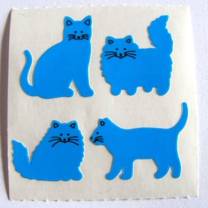 Seltene Vintage Sandylion Neon Blau Kätzchen Aufkleber - 80er Jahre Katze Feline Kitty Gato Chat Whiskers Scrapbook Sammlerstück