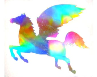 Pegasus Pair of Rare Vintage Mrs Grossman Silver Reflective Stickers - 80's Mylar Foil Mirrored Metallic Hologram Wings