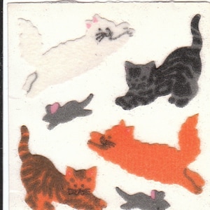 Sticker vintage chatons sautant ludiques Lion des sables flou chats - chaton, souris, souris, chatons, album de collection à rayures orange tigré