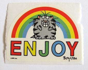 Rzadka naklejka Boynton Rainbow Kitten z lat 80. - komiksowa kreskówka RPP Smile Happy Cat o wymiarach 3 cali