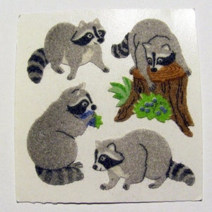 Stickers vintage raton laveur floue Sandylion - Scrapbooking des années 80, masque de bandit à collectionner, collage rétro