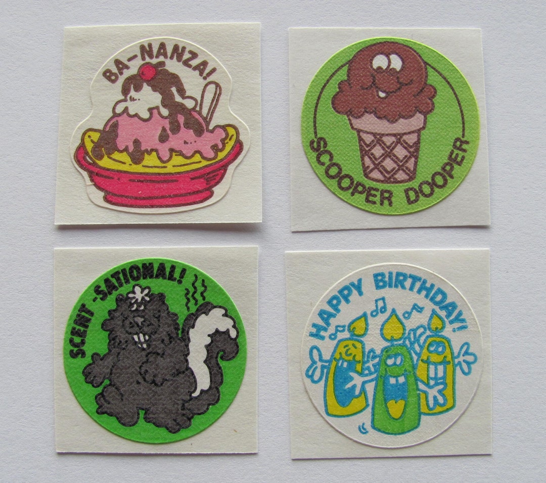 Trend Matte Scratch and Sniff Lot of Four Vintage 80's Stickers Hot