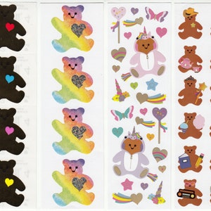 Entzückender Teddybär Mrs Grossman Aufkleber Streifen - Gold Klassische Aquarell Pastell Bearycorn Anzieh Bären Herz Metallfolie Scrapbook