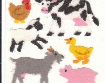 Vintage Sandylion Fuzzy Farm Animals Sticker Mod - Goat Cow Pig Duck Chicken Sheep