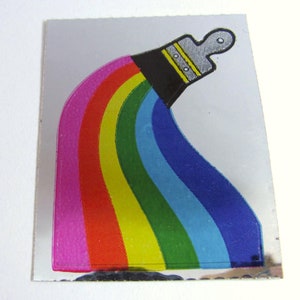 Vintage CTP Rainbow Artist Painter Mylar Small Sticker - 80&#39;s Reflective Foil Paint Scrapbook Collage Art Paintbrush