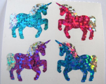 Strip of Two Hambly Glitter Unicorn Sticker Mods - 8 stickers total - Sparkle Glittery Pink Aqua Purple Blue Fantasy Horse Collectible