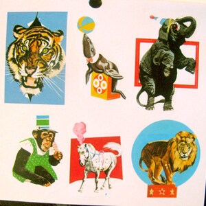 Circusdieren vintage Eureka stickervel - jaren 80 aap olifant leeuw zegel tijger paard pony artiest carnaval retro collectible