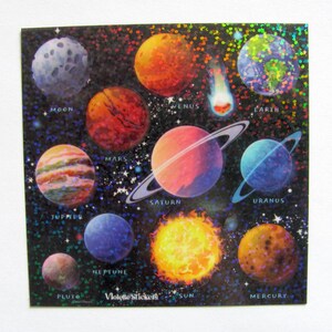Planeten sprankelend stickervel - ruimte holografisch Jupiter Maan Saturnus Pluto Mercurius Planetaire planeet ster Neptunus Venus Mars Aarde