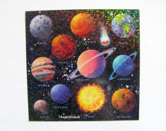 Planets Sparkly Sticker Sheet - Outer Space Holographic Jupiter Moon Saturn Pluto Mercury Planetary Planet Star Neptune Venus Mars Earth