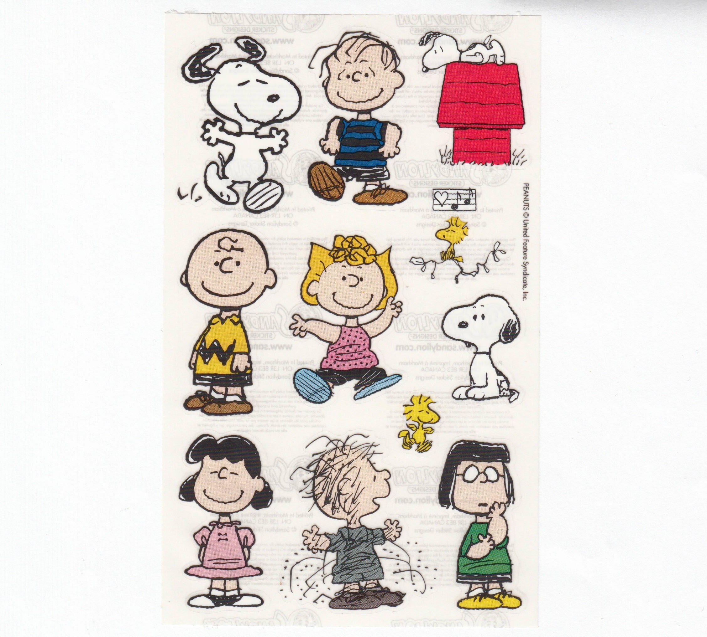 Small Sheet 17 Peanuts Cartoon Stickers Schultz Charlie Brown Snoopy Woodstock+ 