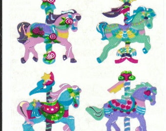 Vintage Sandylion Carousel Prism Stickers - 80's Prismatic Carnival Horses Collectable Scrapbook Collage