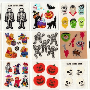 Sandylion Halloween Vintage Stickers - You Choose - Fuzzy Skeleton Monster Vampire Glow in Dark Pumpkin Cat Witch Bat Foil Skull Bones