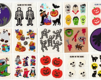 Sandylion Halloween Vintage Stickers - You Choose - Fuzzy Skeleton Monster Vampire Glow in Dark Pumpkin Cat Witch Bat Foil Skull Bones