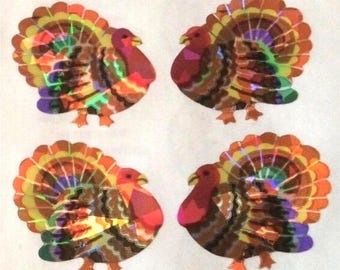 Turkeys Vintage Sandylion Prism Autumn Thanksgiving Sticker Mod - Fall Prismatic Turkey Feather Scrapbook